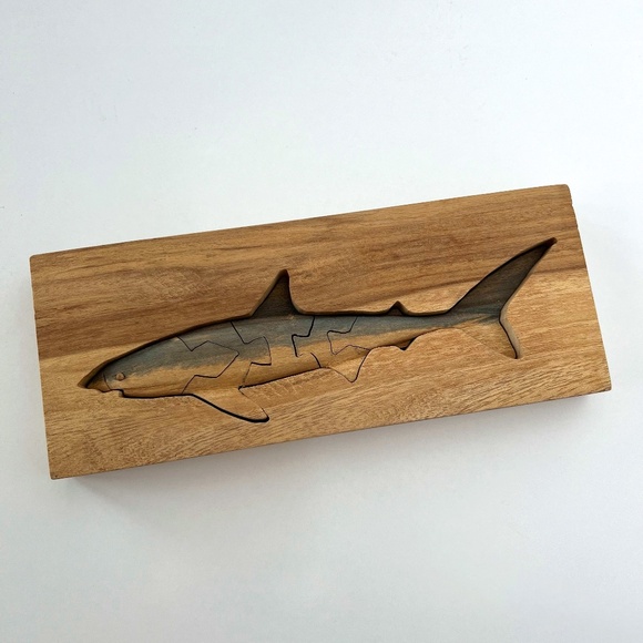 Handmade Wood Shark Puzzle Shelf Decor - Picture 1 of 10